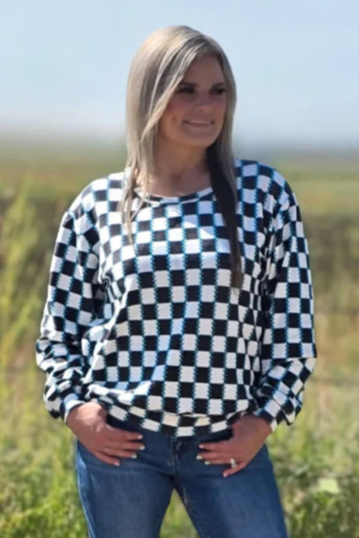 CHECKED IN TURQUOISE L/S